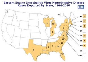 Eastern Equine Encephalitis Virus Neuroinvasive Disease Cases Reported by State, 1964-2010